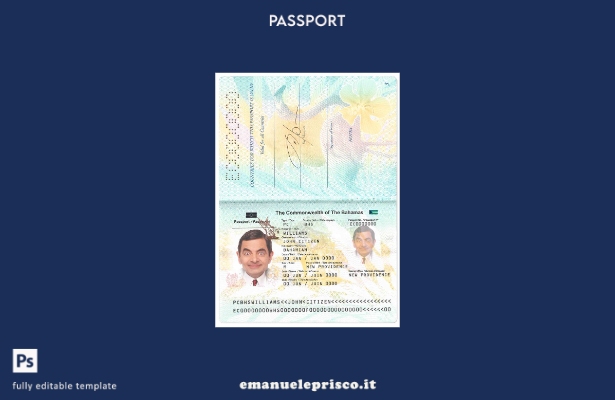 modello di passaporto delle Bahamas in stile verificato